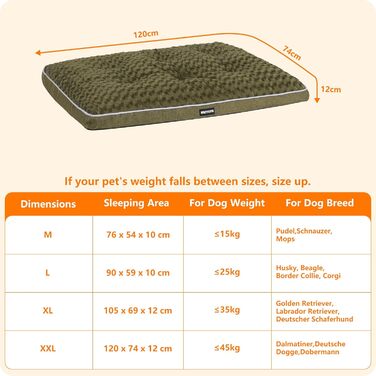 Ортопедичне ліжко для собак, килимок для собак з двоярусною конструкцією, миється, знімний кошик, 90 см для собак маленьких та середніх порід (120 x 74 x 12 см, оливковий)