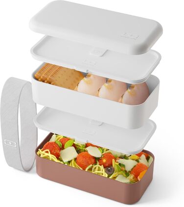 Бенто-бокс Monbento Moka (білий/рожевий) – 2-рівневий, для мікрохвильової печі, BPA-free, для дорослих, для роботи/meal prep, миється в посудомийній машині