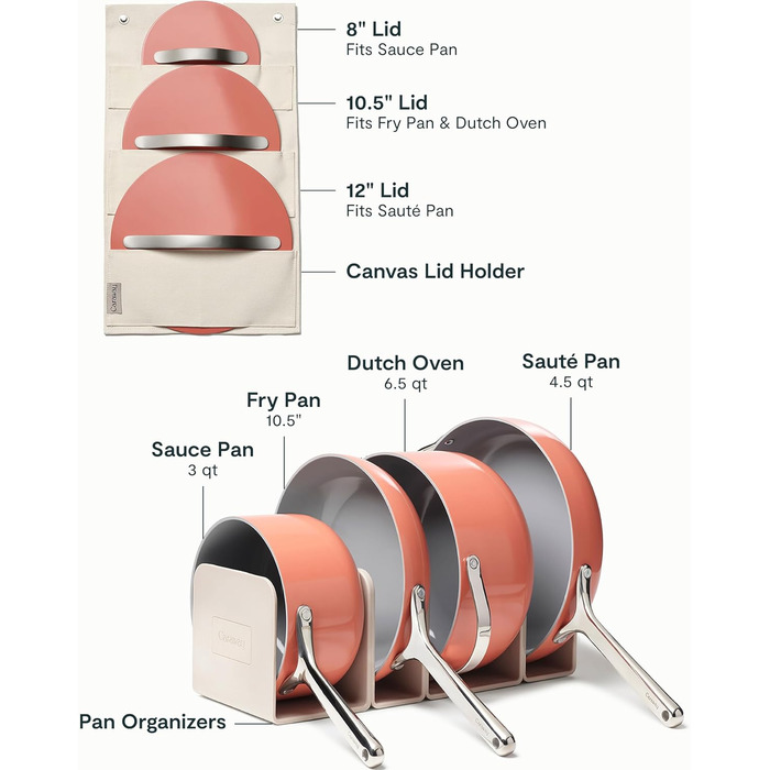 Набір кухонного посуду з антипригарним покриттям Caraway (12 предметів): каструлі, сковорідки, без PTFE та PFOA, сумісний з усіма плитами (газ, електро, індукція), Salbei (Perracotta)