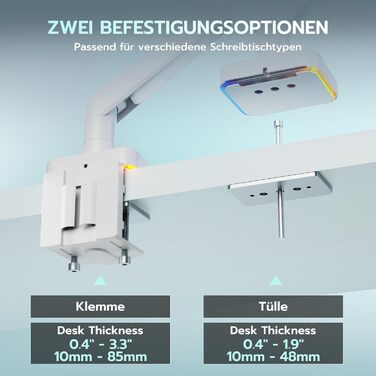 Кріплення для монітора ARES WING RGB - тримач для ігрового монітора, 17-49 дюймів, підходить для важких (20 кг) та вигнутих моніторів, регульована висота, для геймерів (білий)