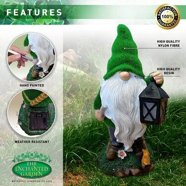 The ENCHANTED GARDEN Gartenzwerg Ranger garden figurines & garden statues garden decor for outdoors Solar Light funny gnomes for outdoors