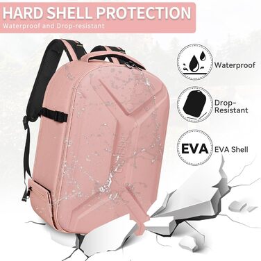 Рюкзак для фотокамери з жорстким корпусом, водонепроникний, ударостійкий, з відділенням для ноутбука 15,6 дюймів та кріпленням для штатива, сумісний з Canon/Nikon/Sony (Рожевий)