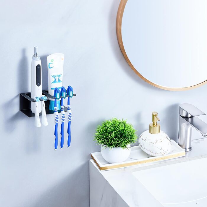 Настінний тримач для зубних щіток, електричної зубної щітки, без свердління, для зберігання насадок, чорний, великий