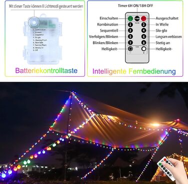 Ланцюжок прикрас RJEDL з 100 LED кулями, 12 м, IP67, з пультом, для декору балкона, вечірки, саду (тепле біле світло)