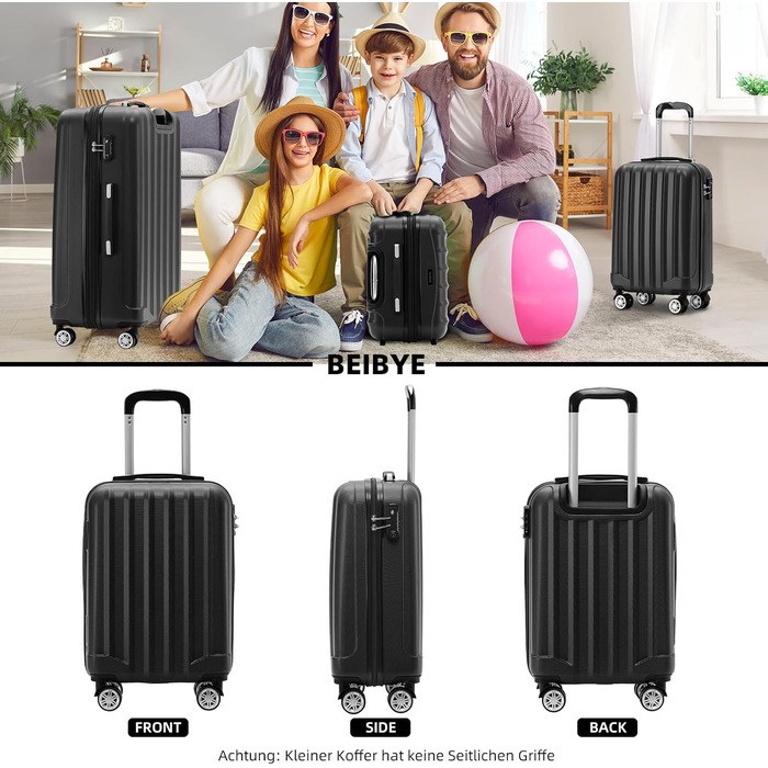 Чемодан на колесах Beibye TSA-Schloß 2080, ручна поклажа, жорсткий корпус, чорний (M)