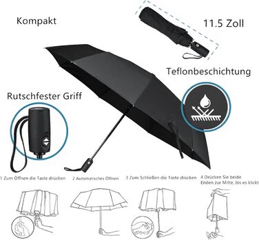 AMVUZ Сонник-парасолька: штормостійкий, компактний, чорний, з автоматичним відкриванням