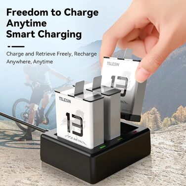 Зарядний пристрій та акумуляторна станція Telesin для GoPro Hero 13 Black з 3 каналами