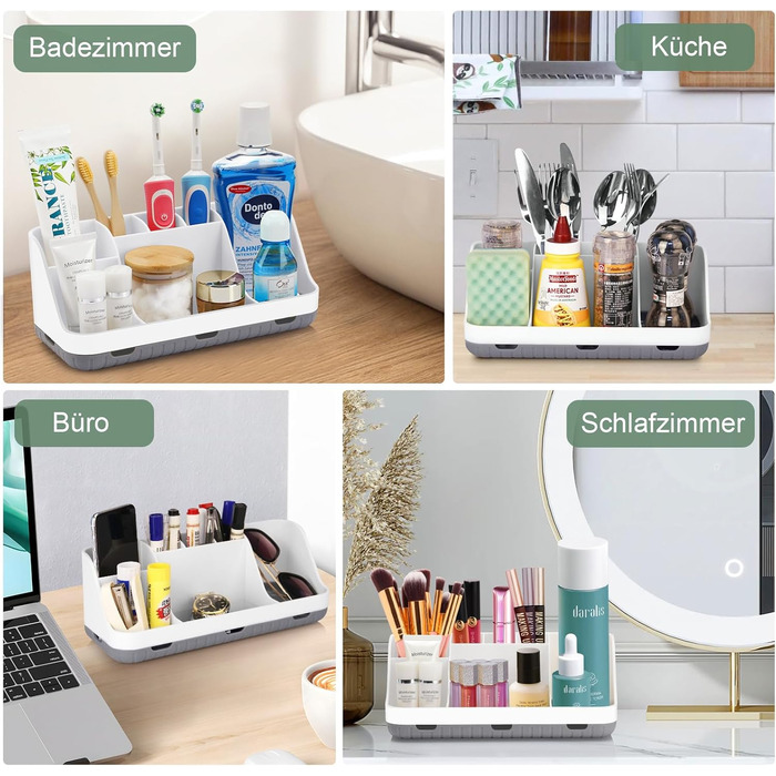 Тримач для зубних щіток у ванну кімнату: органайзер для електричної та звичайної зубної щітки, дозатор пасти, 7 відділень, білий