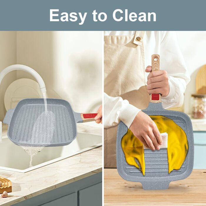 Гриль-сковорода з кришкою 26x24 см з антипригарним керамічним покриттям, знімною ручкою, блакитна