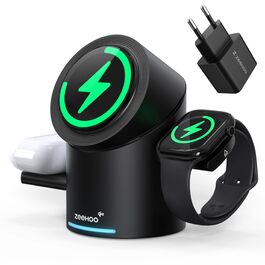 Зарядний пристрій 3-в-1 ZEEHOO MagSafe для Apple: QI2 бездротова зарядка 15W для Apple Watch, iPhone, AirPods (з адаптером 30W) - Чорний