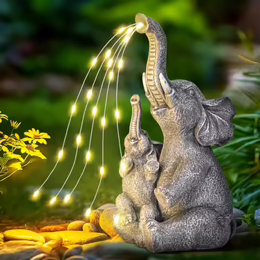 GIGALUMI Solar Garden Statues, Elephant Figurine, Outdoor Lights, Yard, Garden Decoration, Unique Gifts for Mother, Women, Elephant Decoration for Patio
