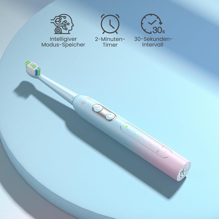 Електрична зубна щітка YUNCHI C2 з 40000 VPM, звукова, для дорослих та дітей, USB-C зарядка, 30 днів роботи, 5 режимів, 8 насадок, рожева/блакитна