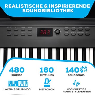Клавіатура Alesis E-Piano з 88 клавішами, 480 звуків, USB-MIDI, динаміками, аксесуарами та уроками для початківців