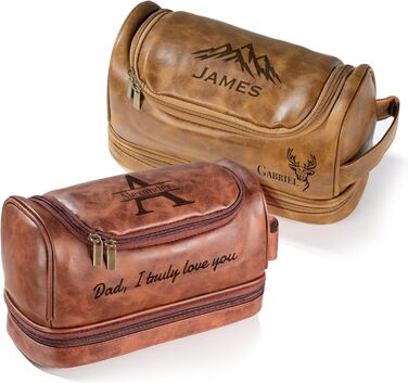 Чоловіча косметичка Easycosy з лазерним гравіюванням імені, з можливістю підвішування, з натуральної шкіри, червоно-коричневого кольору, двошарова