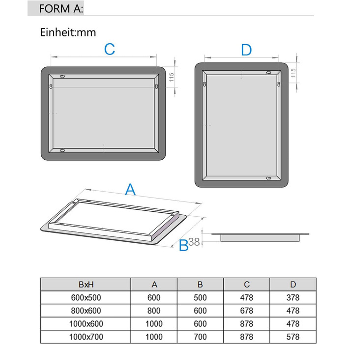 Дзеркало для ванної кімнати LISA LED 70x50 см з підсвічуванням, сенсорне регулювання, антизапар, 3 кольори світла, для ванної, туалету, коридору