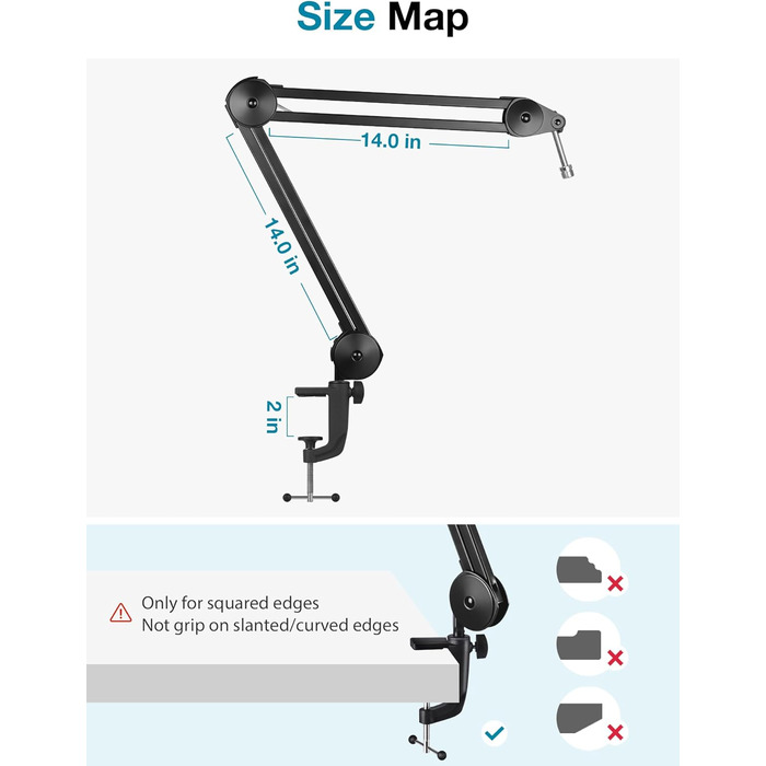 Підставка для мікрофона InnoGear – міцна підставка з регульованим кріпленням та кабелетримачами для Blue Yeti, Snowball, Hyper X, QuadCast, SoloCast, Fifine (компактна)