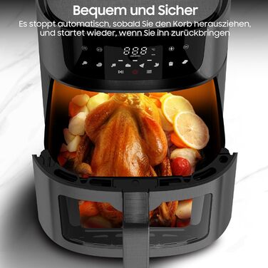 Iceagle Hot Air Fryer XXL Air Fryer 9L - Hot Air Fryer with Large Viewing Window | Oil-Free Air Fryer with Digital LED Touchscreen, 8 Programs, Shake Mode, 1800W, 9L Recipe Book with Window