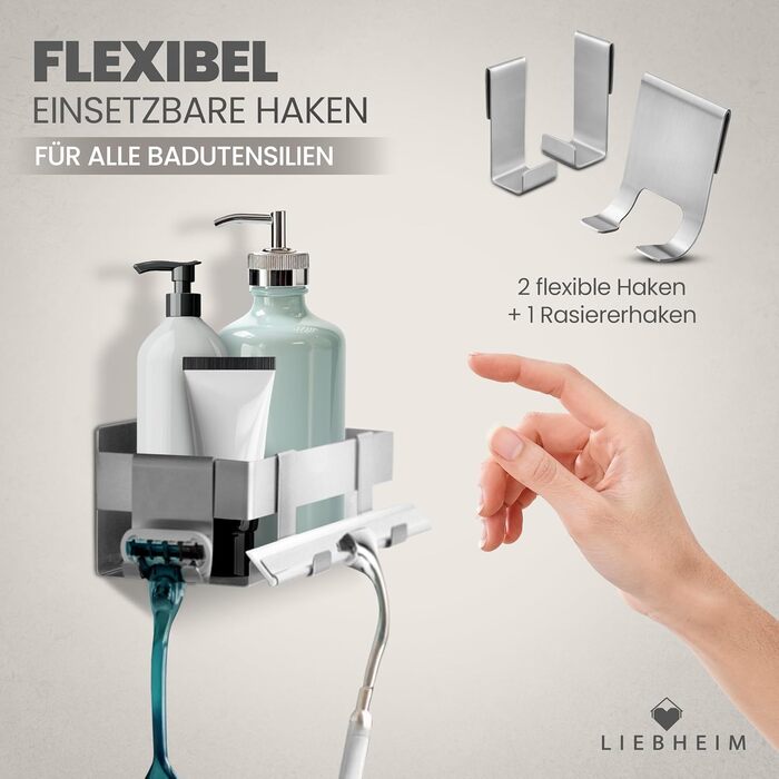 Поличка для душу з нержавіючої сталі S304 - без свердління, монтаж на клейкій стрічці, срібляста, для ванної кімнати