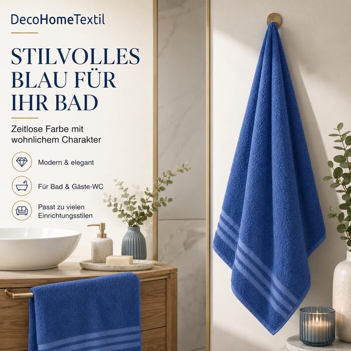 Набір рушників DecoHomeTextil Eco (6 шт.), махрові, екологічні та гігроскопічні, сині (4 шт. 70x140 см, 2 шт. 50x100 см)