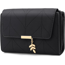 GOUNNU Wallet for Women PU Leather Women's Card Holder RFID Protection Women's Wallet Many Compartments Women's Short Wallet with 14 Card Slots and Coin Pocket Money Bag Women (Black)
