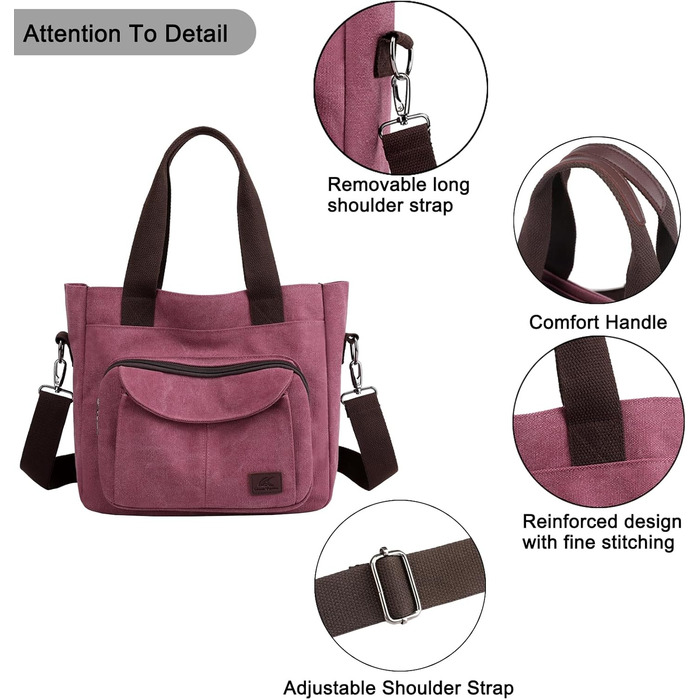 Сумка жіноча Canvas Hobo через плече, повсякденна крос-боді, пляжна сумка-тоут, багатофункціональна з відділеннями, вінтажна сумка для роботи, подорожей, університету (Ліловий)