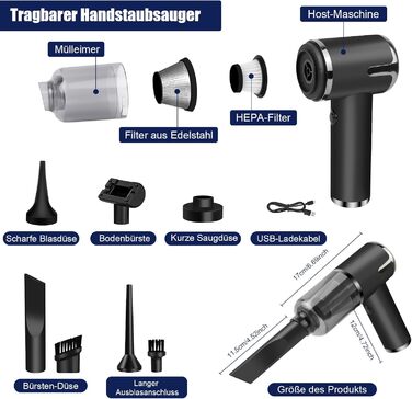 Акумуляторний пилосос AGARLE для авто, ручний міні-пилосос, багатофункціональний з насадкою, для видалення шерсті тварин, потужність 6000 Па