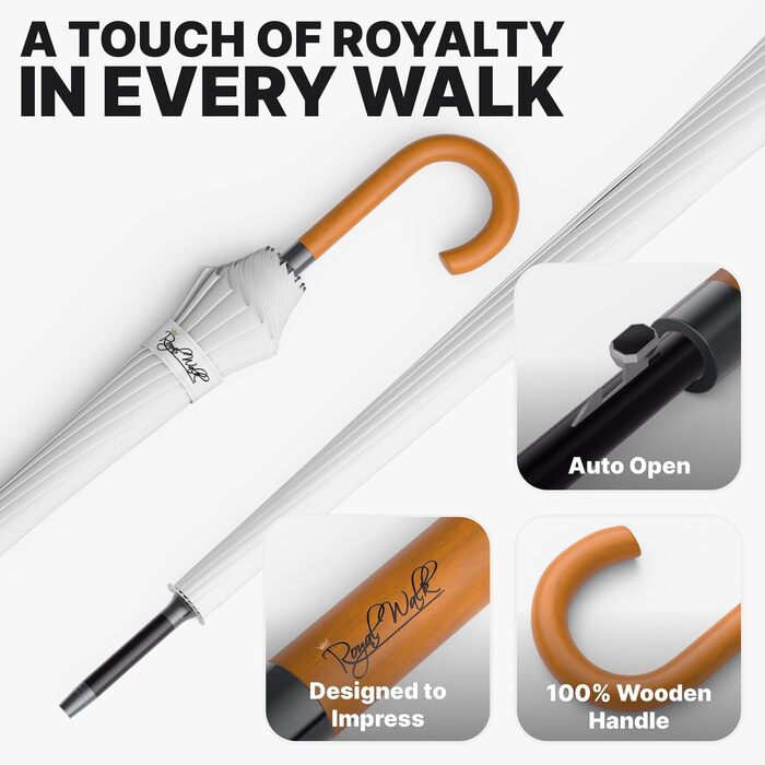 Гольф-парасолька Royal Walk XXL 120см для 2 особи, автоматична, вітростійка, з дерев'яною ручкою