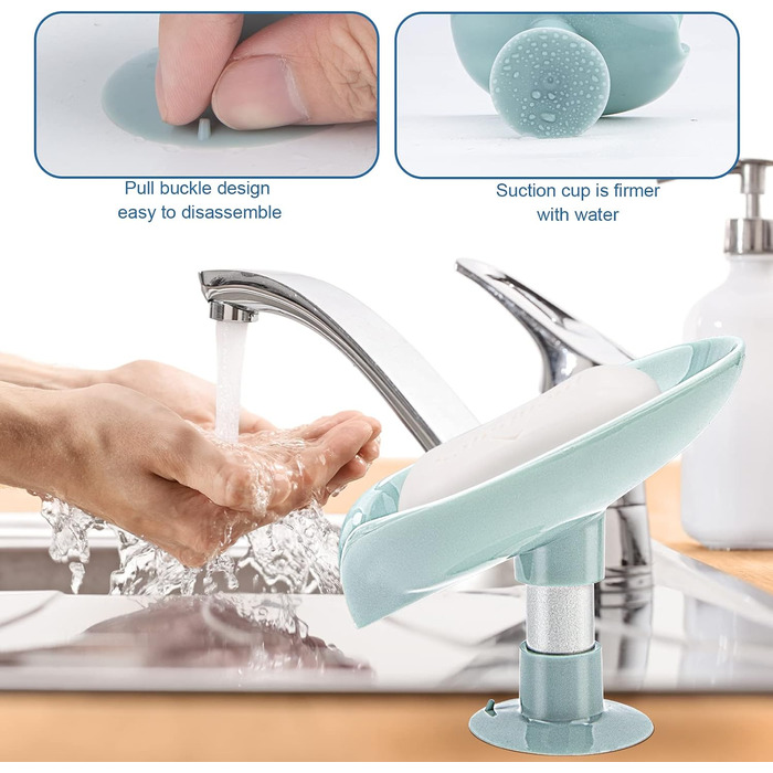 Тримач для мила з нержавіючої сталі, листяний, самостійно спорожняється, без отворів, легко чиститься, з присоскою, для душу, ванної кімнати, кухонної мийки (сірий + зелений), 2 шт.