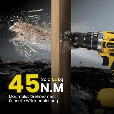 Акумуляторний дриль-шуруповерт 21V з 2 акумуляторами 2000mAh, 45Nm, 25+3 ступені крутного моменту, 10мм патрон, 27 предметів + кейс для домашніх DIY проектів