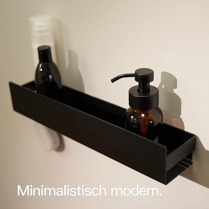 Designfabrik Hamburg Shower Shelf without Drilling | Bathroom Organizer | Shower Shelf without Drilling | Bathroom Shelf | Hanging Shelf | Wall Shelf | Self-Adhesive Shower Basket | Shower Shelf Black 42 cm