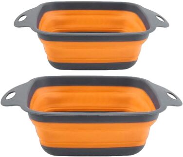 Ситечко для кухні складне, сито для зливання з нержавіючої сталі та силікону, 2 розміри (24.5+29.2 см), помаранчеве