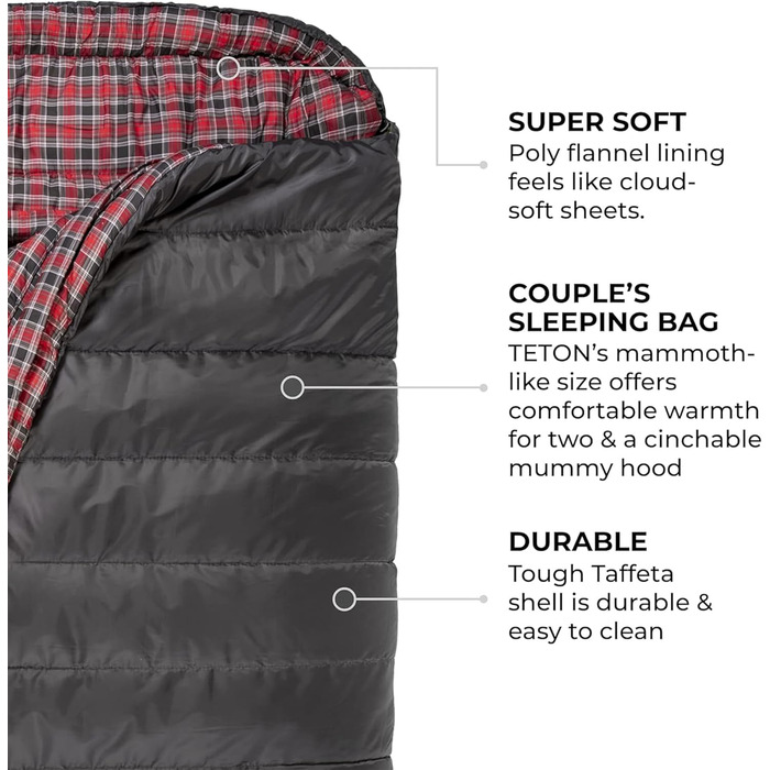 Сплячий мішок TETON Sports Celsius Regular, флісова підкладка, -18°C, 203 x 84 см (Сірий)