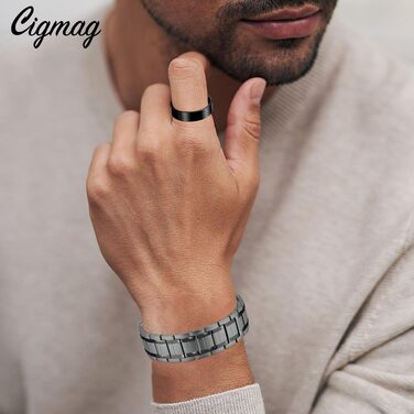 Браслет для лімфодренажу з магнітами для чоловіків, титан, регульований, з інструментом для зняття та подарунковою коробкою (Чорний) (3 ряди сірого кольору)