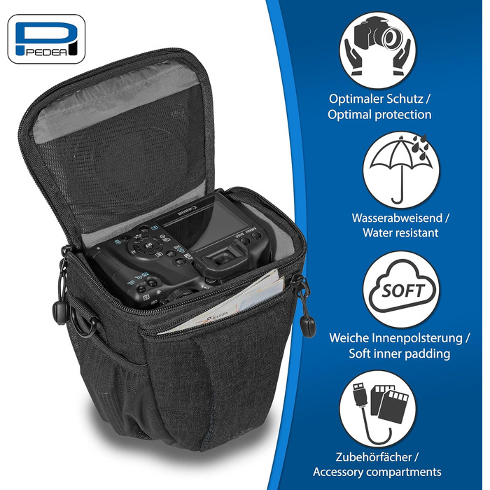 Сумка для камери Pedea: стильна модель для DSLR/SLR/System камер з дощем. Розмір M (Чорний)