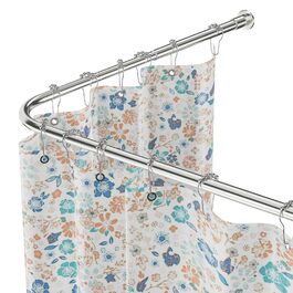 Регульована кутова штанга для душу L-Form, 68–96 см × 68–96 см, нержавіюча сталь, вологостійка та антикорозійна, з 12 кільцями та комплектом кріплень, срібна