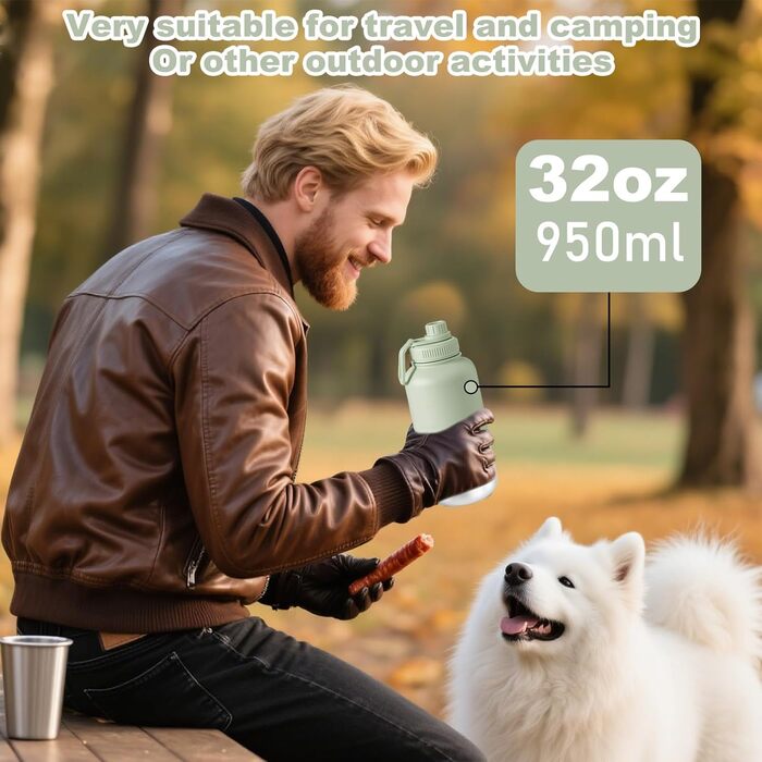 Миска для собак 3-в-1 з термоізоляцією, зелена, L | Миска, пляшка для води, годівниця для собак на винос