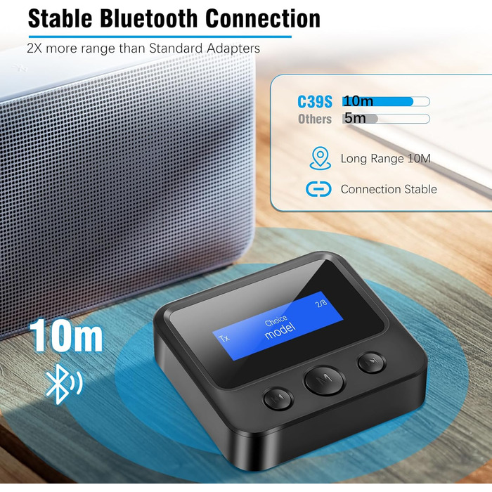 Bluetooth 5.1 Передавач/Приймач Аудіо: 2-в-1 Адаптер для ТВ, Стерео, AUX, RCA, з дисплеєм та низькою затримкою