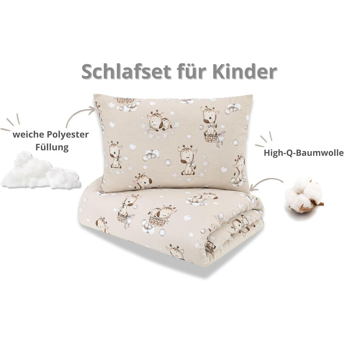 Комплект постільної білизни для дітей Kinder: ковдра 100x135 см та подушка 60x40 см, бавовна, Oeko-Tex, з жирафами