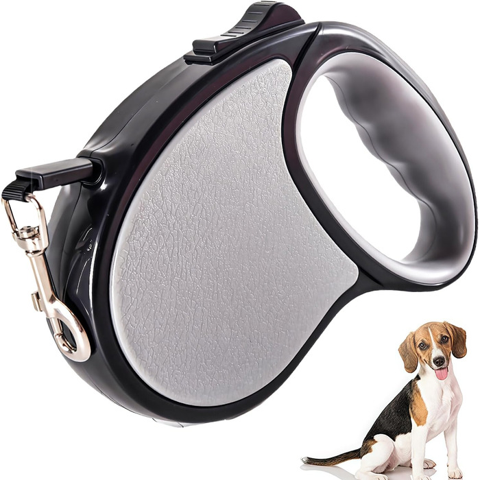 Висувна поводок для собак, 5 м, міцний, 360° без перекручування, автоматичний замок, з неслизькою ергономічною ручкою та кликером для дресирування, для собак маленьких/середніх порід (покращений, сірий)