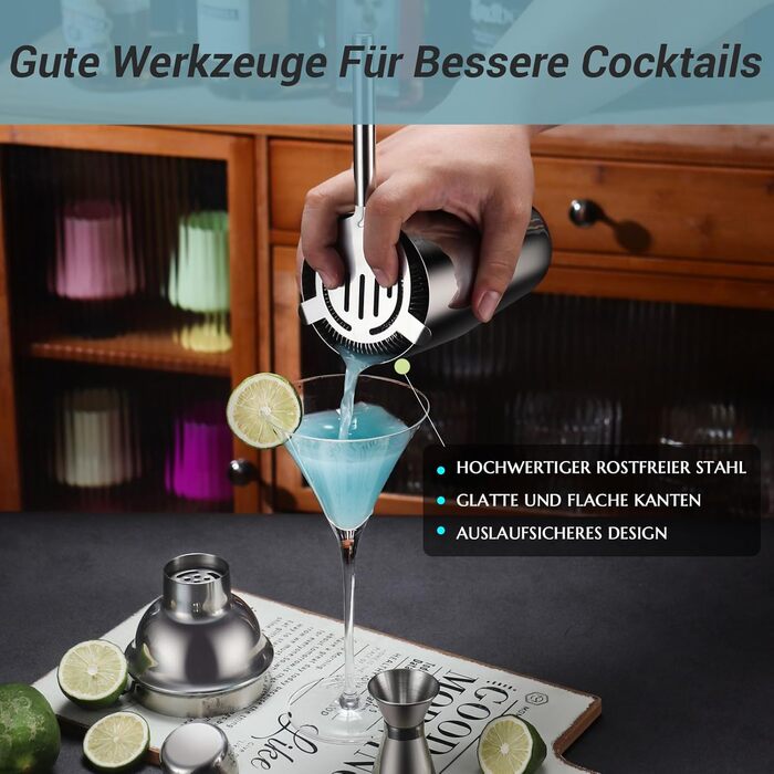 Cocktail Shaker Set, 12-Piece Stainless Steel Bar Accessory Set, 750ml Shaker Bartender Set with Stand, Ideal Cocktail Machine Bartender Set for the Home Bar (Silver)