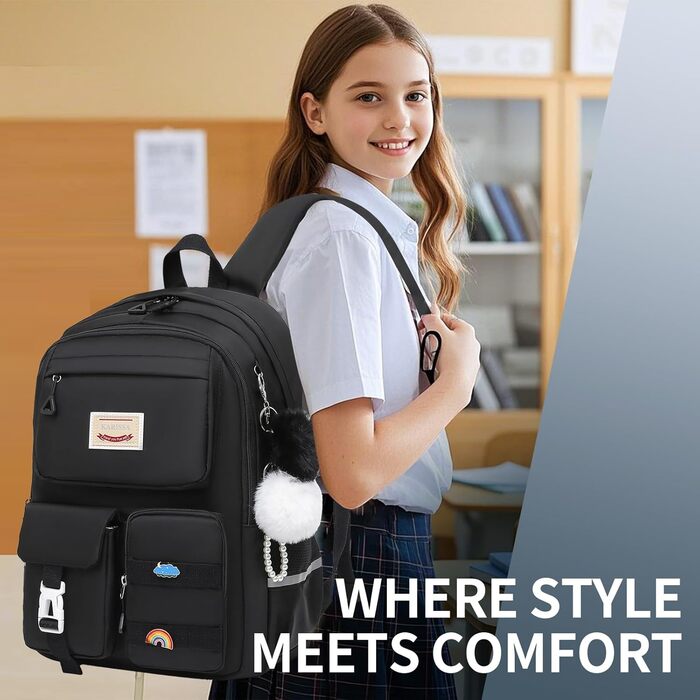 Дитячий рюкзак для підлітка: для школи, ноутбука, подорожей (17 дюймів, чорний)