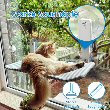 Кігтеточка-ліжко для котів на вікно, гамак з міцними присосками до 18 кг, знімний та перевертаний чохол, складана та стабільна (смужки, L)