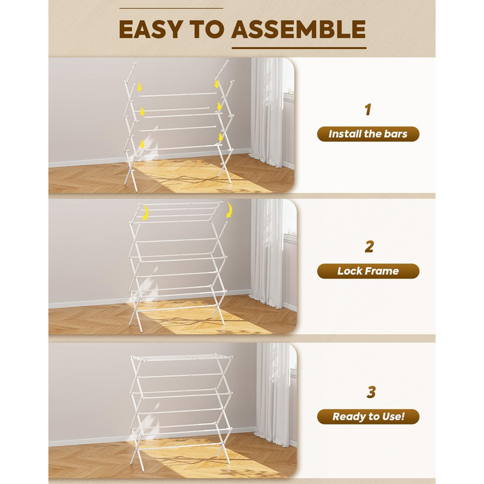 Сушарка для білизни KINGBOARD компактна складана, 6 рівнів, біла - для ванної, балкона