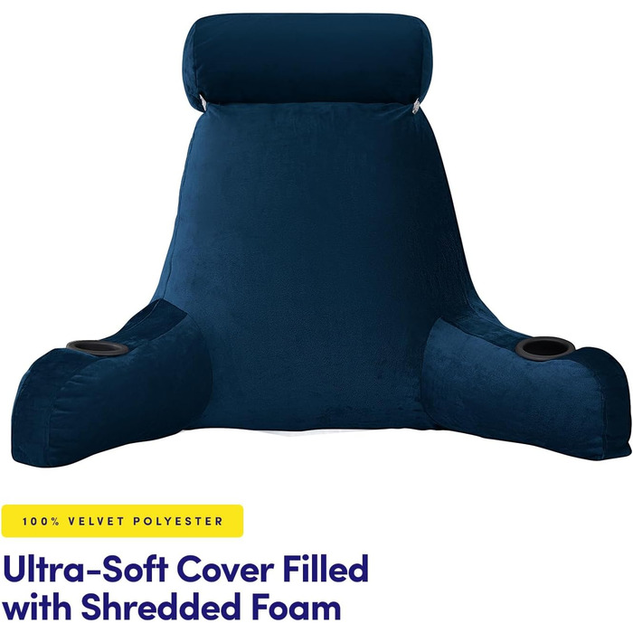 Велике крісло-мішок для читання з підсвічуванням, комфортне та зручне, з підстаканниками, кишенями для зберігання, знімною подушкою для шиї та знімним чохлом, ідеальне для відпочинку, роботи, велике, темно-синій