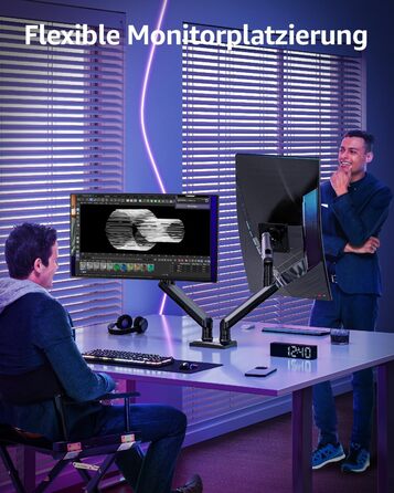 Тримач для монітора ELIVED EV6012W для 2 моніторів (13-32 дюйми), чорний, VESA 75/100mm, газ-амортизатор, регульований