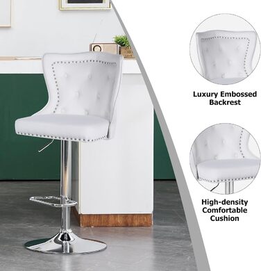 Modern Velvet Bar Stools 2-Pack - Adjustable Kitchen Counter Stools with Lion Paw Pulls - 360° Swivel, Black (White Option), 4-Pack Available