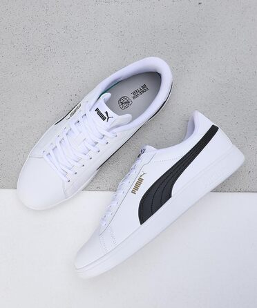 Кросівки Puma Smash 3.0 L для чоловіків, шкіряні, чорні (44.5 EU, White Black Gold)