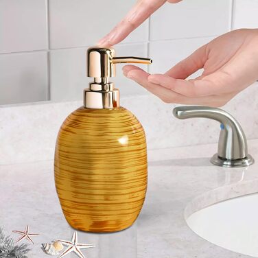 Набір для ванної кімнати на 3 частини, органайзер для ванної з кераміки - тримач для зубних щіток, дозатор мила, мильниця, стильна декор у стилі бохо, аксесуари для ванної кімнати (текстура мармуру, колір Drum-Yellow)