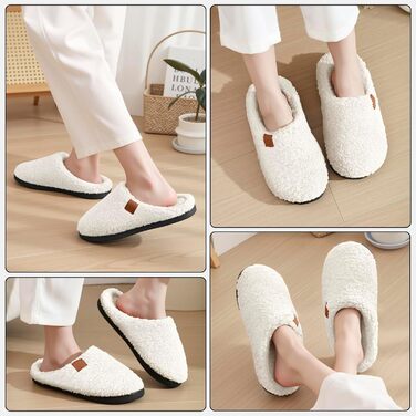 Зимові домашні тапочки для жінок та чоловіків, теплі, з тедді та плюшевим покриттям, комфортні, з м'якою підкладкою, з пам'яті ефекту, антиковзаючі, білі, 38/39 EU