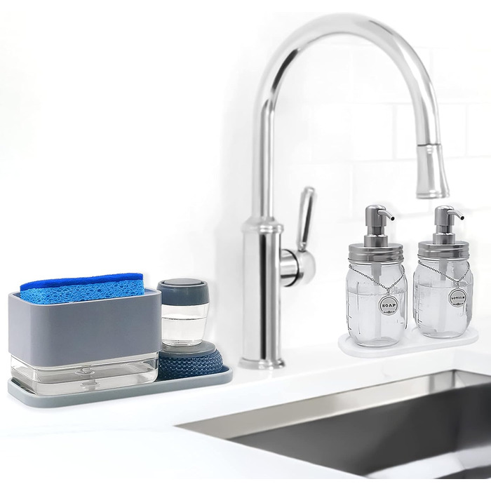 Стильний тримач для мила з силікону для раковини, органайзер для кухні, ванної, туалетного столика, столу, зберігання губки, мила, щітки, косметики, пляшок, довговічний, 2 шт. (23.5 x 9.5 x 1.4 см, Сірий)